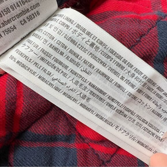 Hollister Olive Green Anorak Jacket Flannel-Lined Coat Small Red Plaid Lining - Picture 10 of 10